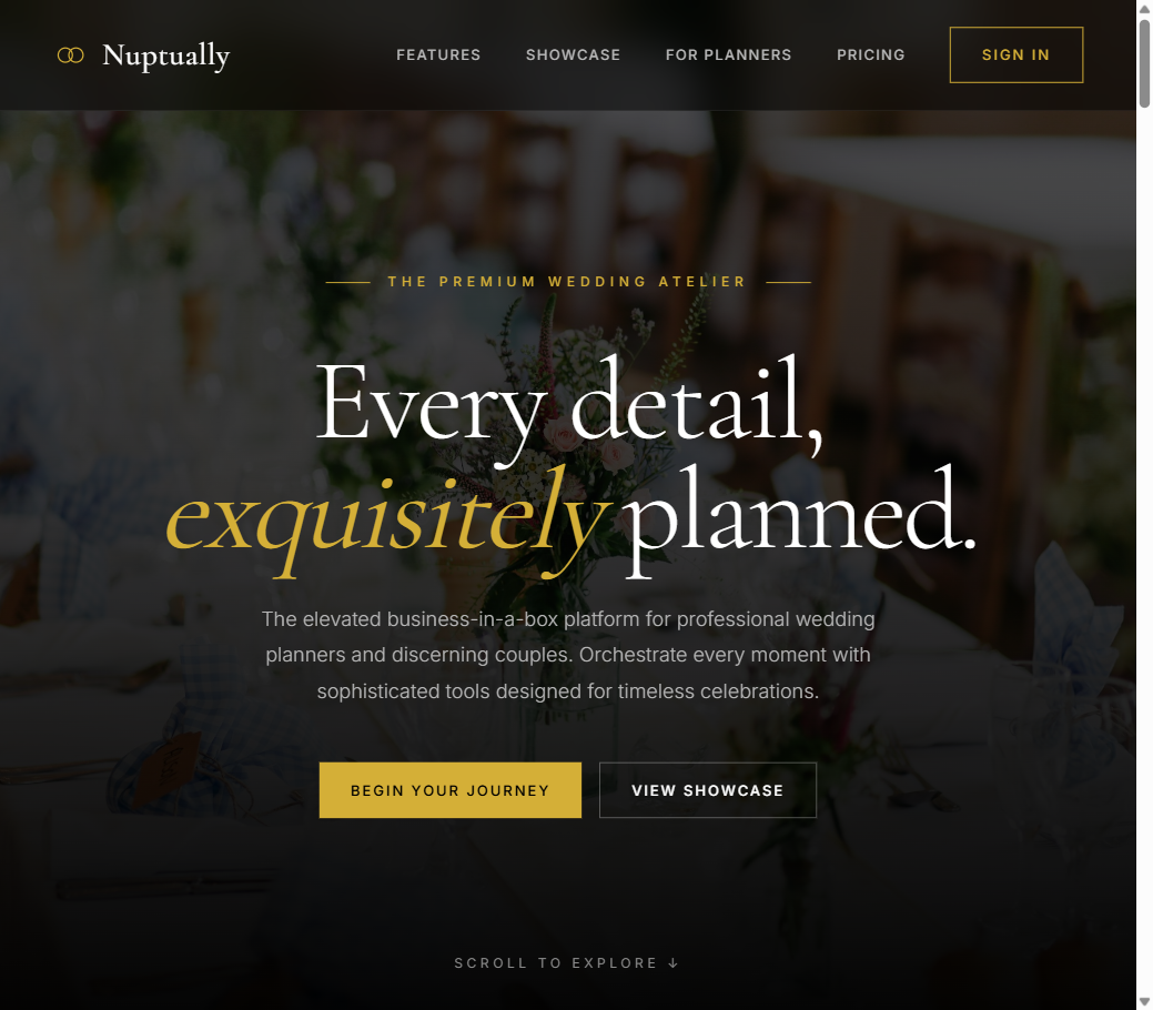 Nuptually wedding platform landing page